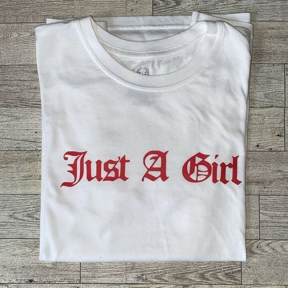 “Just A Girl”, Custom, Old English Style, Short Sleeve Tee - Picture 13 of 15